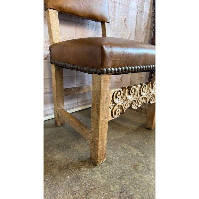 Set of Eight Spanish Colonial Leather Dining Chairs For Sale - Image 11 of 15