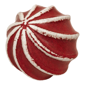 Vintage Red & White Embellished Carpet Ball Orb With Faceted Accents Sculptural Decorative Sphere