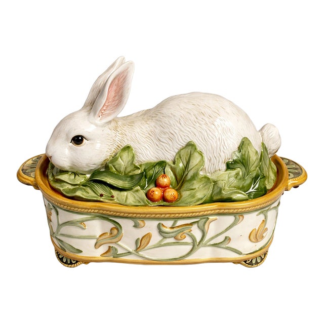 Fitz and Floyd “Florentina”Bunny Rabbit Tureen Covered Dish, Handcrafted Ceramic, Circa 1990s For Sale