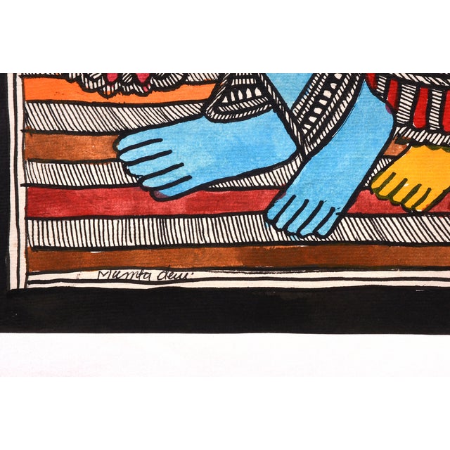 Folk Art Hand-Painted Madhubani Painting of Radha Krishna – Mamta Devi, National Award Winner 2016, Indian Folk Art For Sale - Image 3 of 4