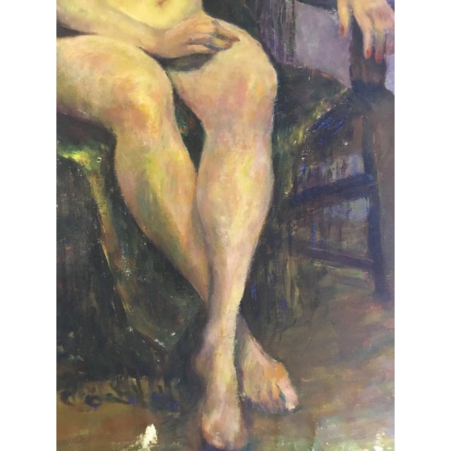 Vintage Painting - Full Length Portrait - Seated Female Nude - Oil on Canvas - Mid 20th C. For Sale - Image 6 of 12
