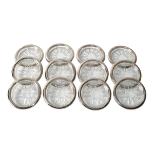 1960s Leonard Silver Manufacturing Attributed Silver Plate & Crystal Wine Glass Coasters- Set of 12