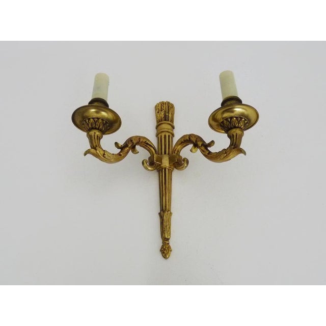 Metal Empire Style Double-Light Bronze Wall Sconce, 1960s For Sale - Image 7 of 9