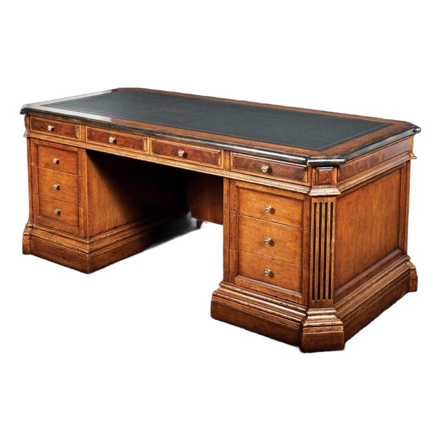 Italian Walnut Executive Desk With Leather Top For Sale