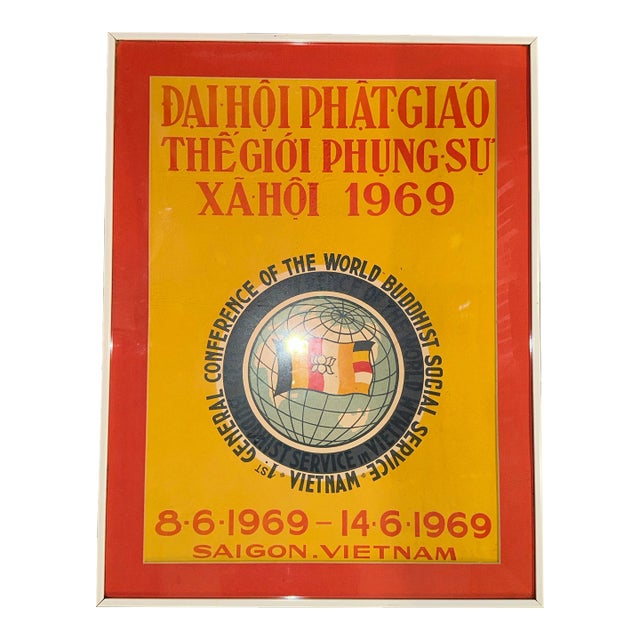 Original Vietnamese War Era Buddhist Social Service Poster, 1969, Framed For Sale