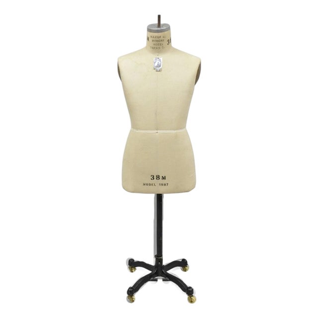 Vintage Modern Model Forms Dress Form Model 1987 Sz 38m on Cast Iron Base Stand For Sale
