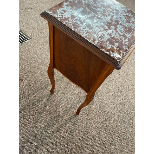 Wood Early 20th Century French Marble Top Nightstand With Marble Interior For Sale - Image 7 of 13