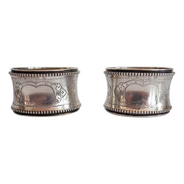 Antique Biedermeier 800 Silver Napkin Rings, 1880s, Set of 2 For Sale