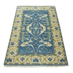 Oushak Rug 4’2” X 5’10” Blue Wool Tribal Hand-Knotted Oriental Carpet