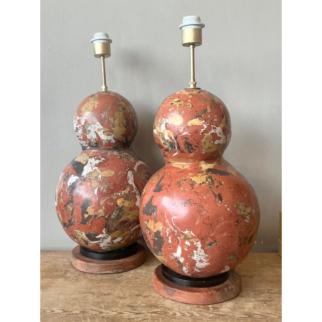 Vintage Boho Hand Painted Scagliola Lamps - A Pair For Sale - Image 4 of 6