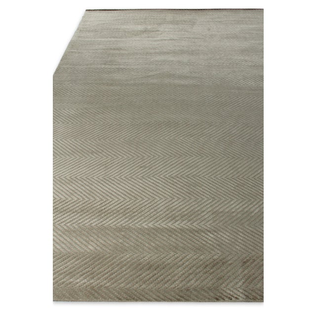 Wyllis Hand loom Viscose Khaki Rug-12'x15' For Sale - Image 4 of 8
