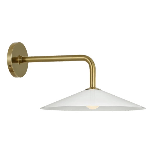 Amber Lewis for Visual Comfort Signature Ponce 9" Sconce in Hand-Rubbed Antique Brass with Milk White Glass Shade For Sale