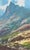 At the Foot of Greatness by Judd Mercer | Gouache Landscape with a mountain and hikers For Sale