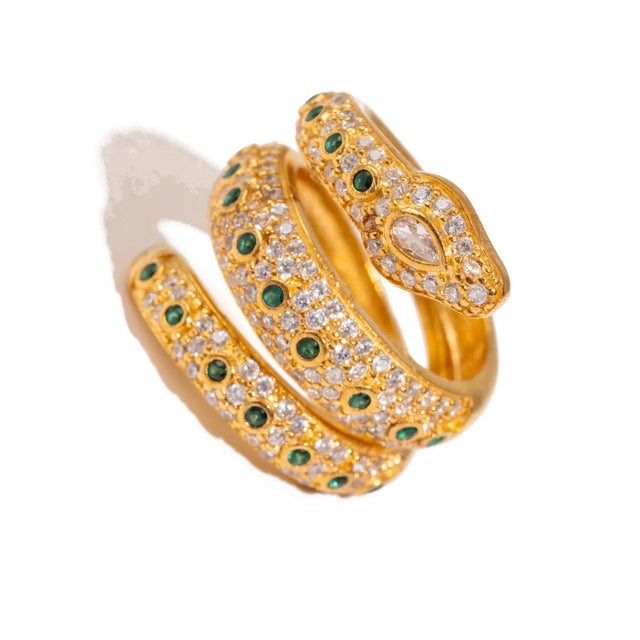 Early 21st Century Mystic Serpent Emerald & Diamond Triple Wrap Ring, Size 4 For Sale - Image 5 of 7