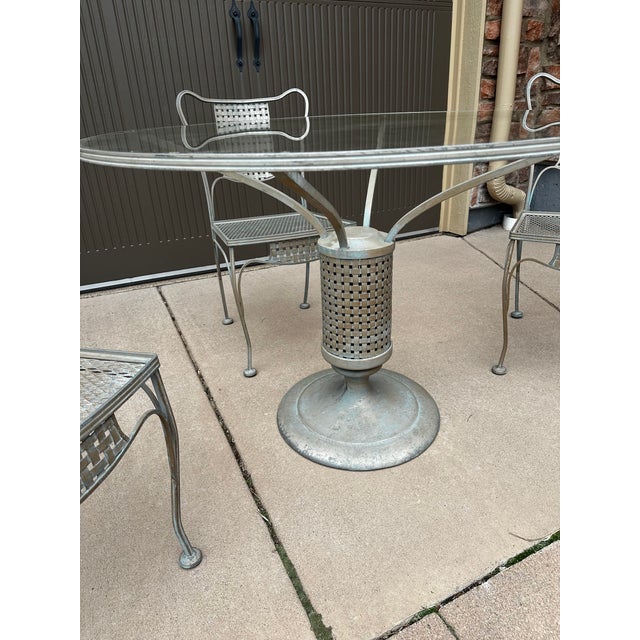 Bronze 1950s Verdigris Hollywood Regency Mid-Century Wrought Iron Patio Dining Set, 5 Pieces For Sale - Image 8 of 8