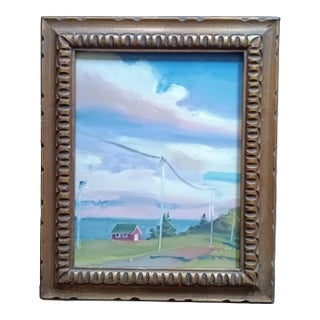 Red Boathouse on Crabtree Point Road Original Oil Painting, Framed For Sale