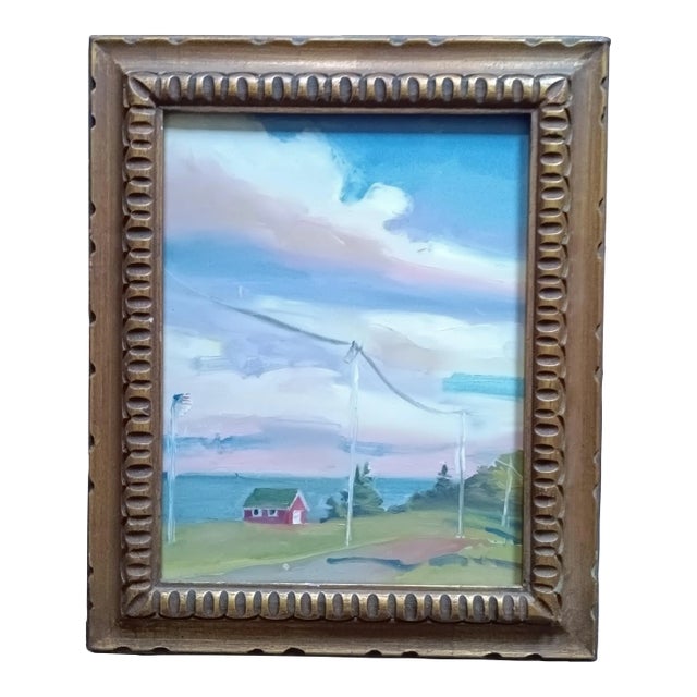 Red Boathouse on Crabtree Point Road Original Oil Painting, Framed For Sale