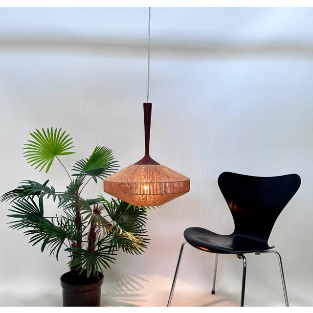 Teak and Sisal Cord Weave Hanging Lamp from Temde Leuchten, Germany, 1950s For Sale - Image 9 of 12