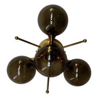Orchidea Polished Brass Smoky Globe Flush Mount by Fabio LTD For Sale