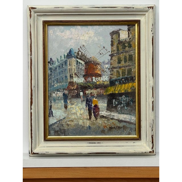 Antique White Figures on Parisian Street With Moulin Rouge Paris Sign in Impressionist Style - Shabby Chic Distressed Frame For Sale - Image 8 of 15