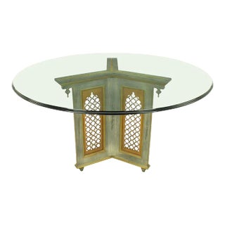 Verdigris Finish Pedestal Dining Table With Gilt Arabesque’ Panels For Sale