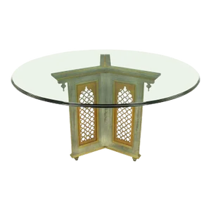 Verdigris Finish Pedestal Dining Table With Gilt Arabesque’ Panels
