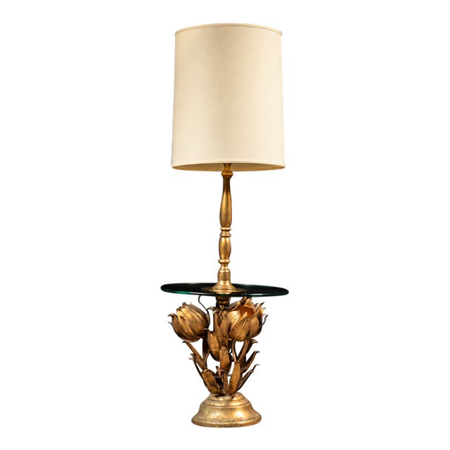 Vintage Hollywood Regency Lamp Table With Floral Motif Lamps For Sale