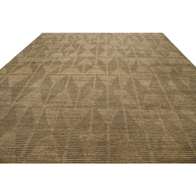12 X 15 Modern Brown Moroccan Wool Rug With Allover Design For Sale - Image 4 of 11