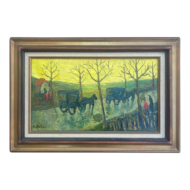 Painting "On the Road to the Saints" Oil on Canvas Signed E. Bellini, France 1935 For Sale