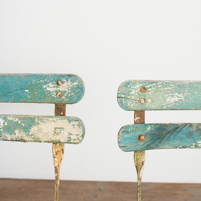 Antique French Folding Slatted Garden Bistro Chairs, 1920s, Set of 2 For Sale - Image 9 of 15