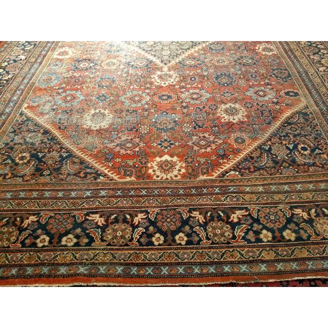 Antique Persian Mahal Sultanabad Rug, Hand-Knotted Wool, Geometric Pattern, Brick-Red & Navy, 10x15 For Sale - Image 13 of 18