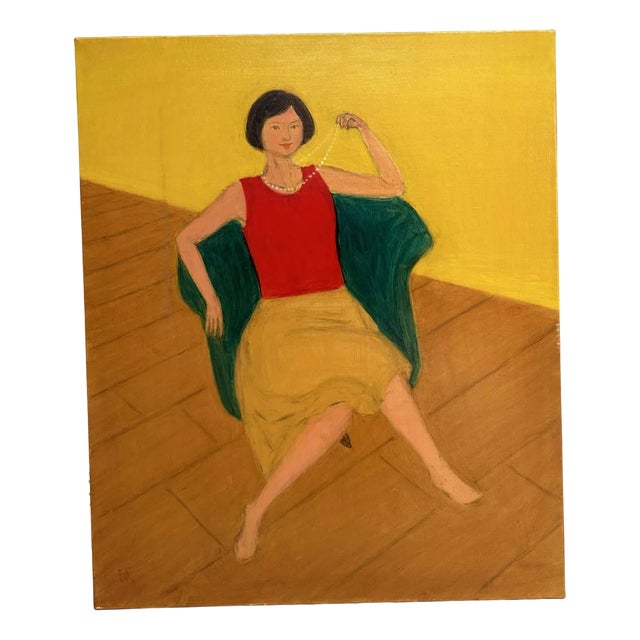 Makoto Igarashi, Interior with Necklace, Oil on Canvas, 1980s For Sale