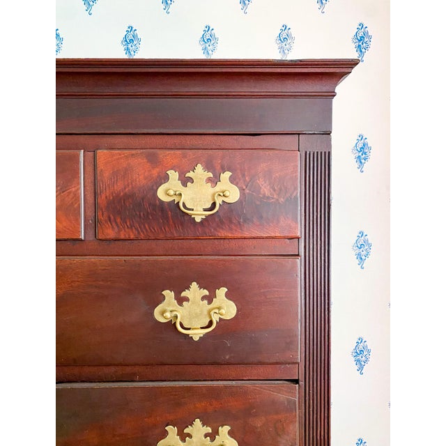 Wood Antique Late 1700s Western Maryland Chippendale Walnut Tall Chest of Drawers For Sale - Image 7 of 15