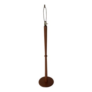 Mid Century Modern Turned Solid Teak Wood Tapered Floor Lamp For Sale