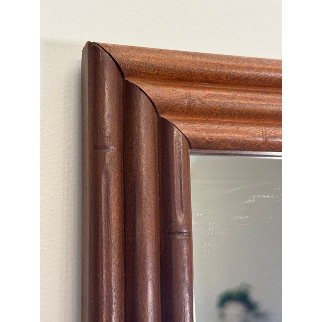 Mid 20th Century Hollywood Regency Embossed Faux Bamboo Wood Wall Mirror For Sale - Image 5 of 11
