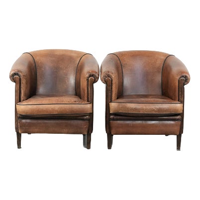 Vintage Club Chairs in Sheepskin Leather, Set of 2 For Sale