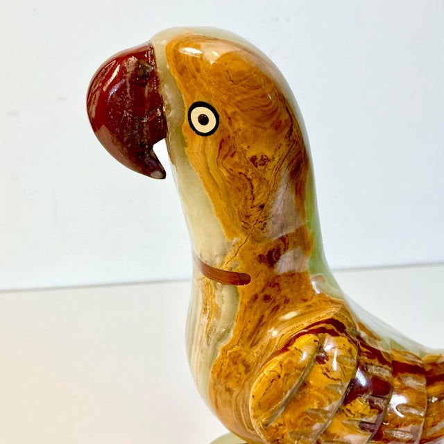 Gemstone 1970s Vintage Mediterranean Italian Coastal Polished Marble Onyx Parrot Sculpture. For Sale - Image 7 of 18
