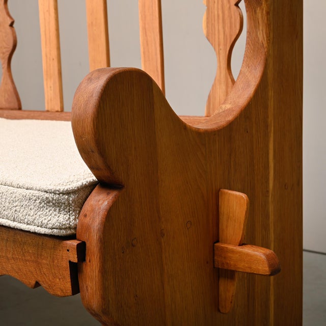 Scandinavian Hall Bench in Oak and Bouclé Cushion in the style of Henning Kjærnulf, 1960s For Sale - Image 11 of 16