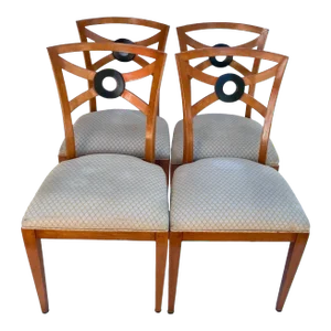 Neo-Classical Style Satinwood William Switzer Game Table Side Chairs, S/4