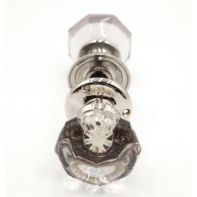 Mid 20th Century Antique Pale Purple & Clear Glass Nickeled Brass Door Knob Set For Sale - Image 5 of 5