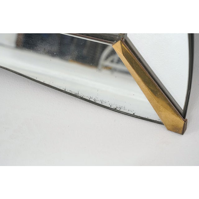 Mid Century Beveled Wall Mirror With Brass Accents For Sale - Image 6 of 10