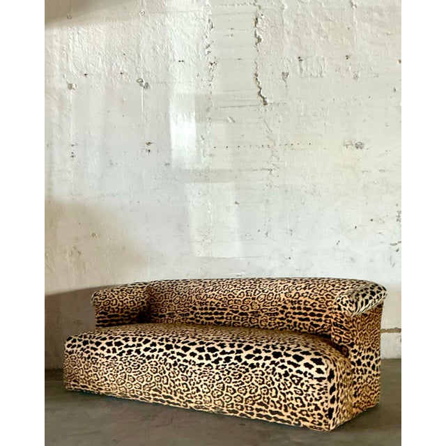 Vintage Boho Leopard Velvet Roll Arm Sofa For Sale - Image 10 of 12