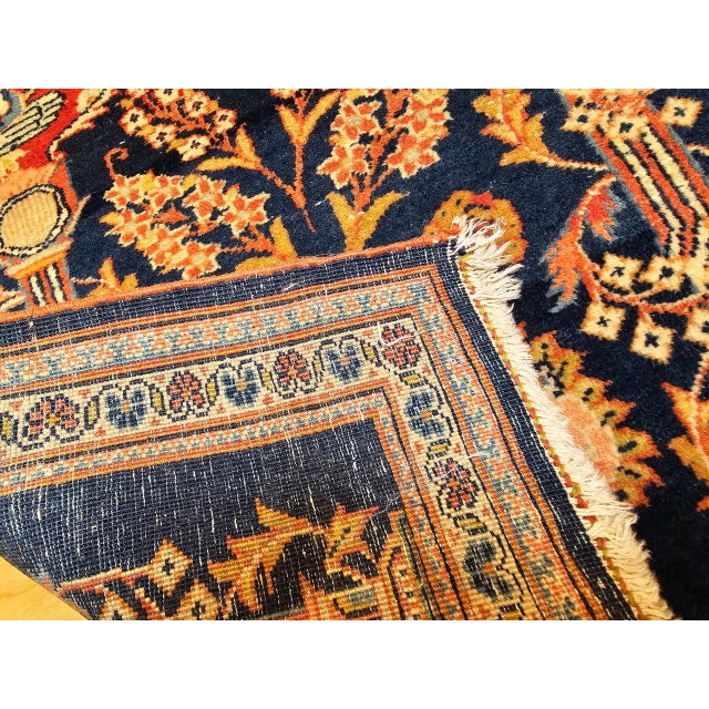 Vintage Persian Kashan Pictorial Rug, Hand-Knotted Wool, Floral Vase Pattern, Navy & Red, 2x2 For Sale - Image 12 of 15