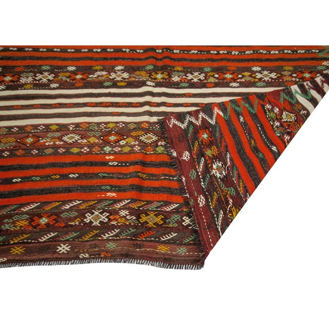 Mid 20th Century Orange Striped Ebroidered Kilim Rug For Sale - Image 5 of 7