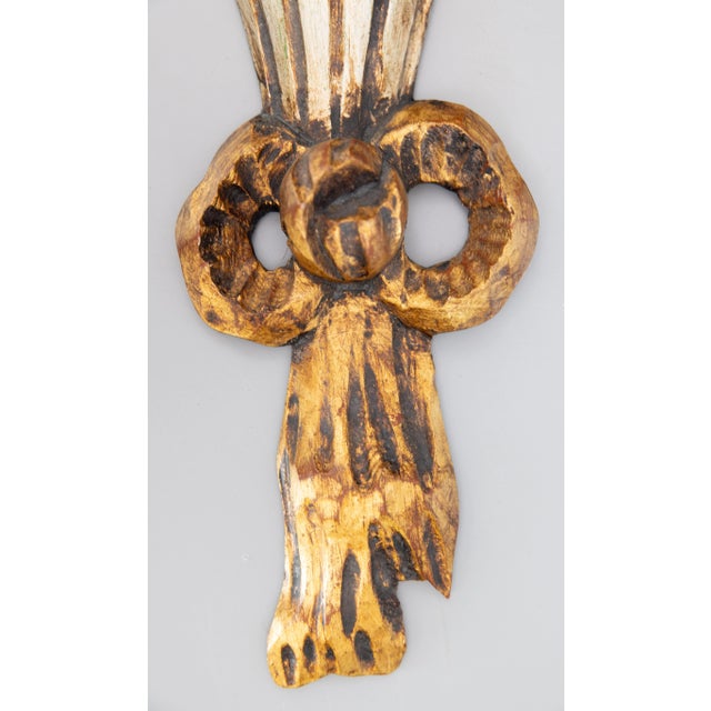 Mid 20th Century Large Vintage Italian Carved Giltwood Floral Bows Wall Swag Decoration For Sale - Image 5 of 8