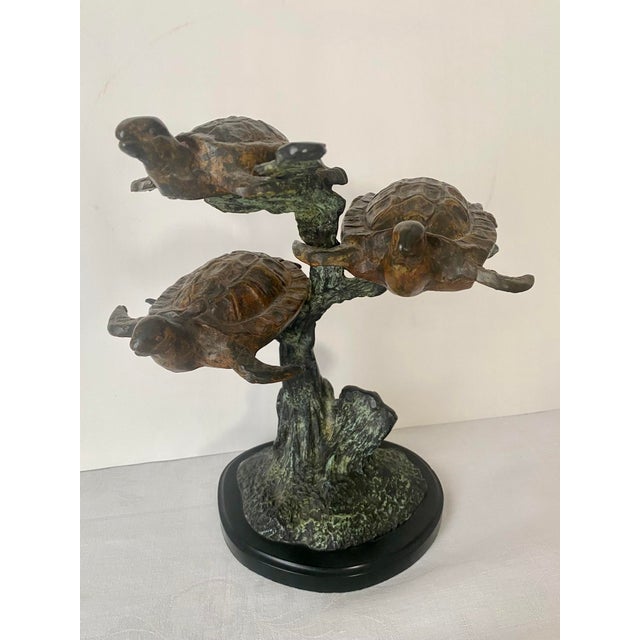 Brown Vintage Sea Turtle Trio Swimming Around Reef, Bronze Sculpture For Sale - Image 8 of 8