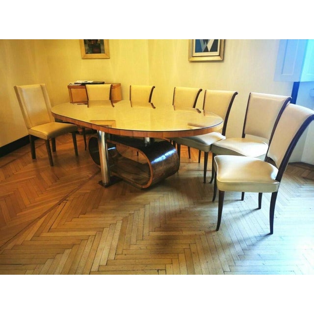 Large Vintage Art Deco Table in Walnut Root and Steel, 1935 For Sale - Image 4 of 7