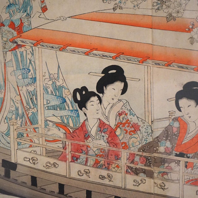 Japanese Antique Japanese Tryptic Woodblock Print C1920 For Sale - Image 3 of 9