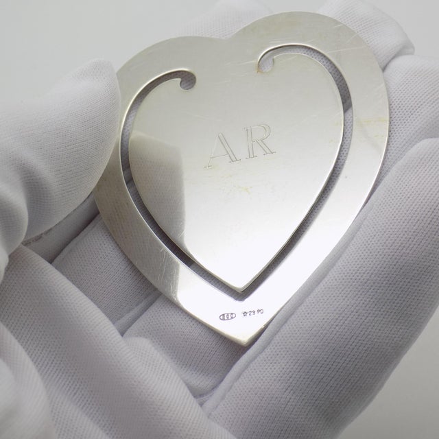 Silver Vintage Italian Handmade Silver Heart-Shaped Bookmark Engraved with Ar, Padova, 1980s For Sale - Image 8 of 14