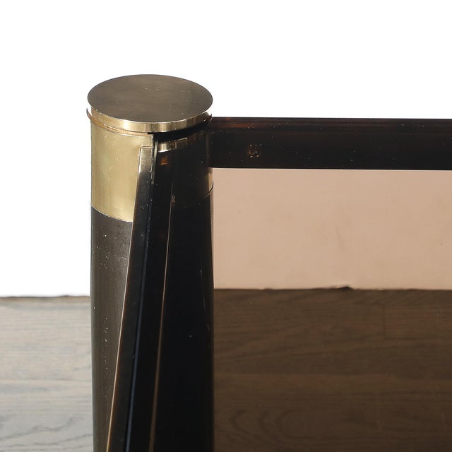 Mid-Century Signed Karl Springer 2-Tier Gunmetal & Brass Cocktail Table For Sale - Image 9 of 13